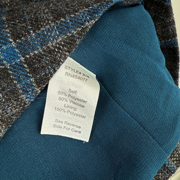 Cabi Womens Plaid Cape Blazer Jacket Teal Blue Gray‎ Size 10 - Picture 3 of 7